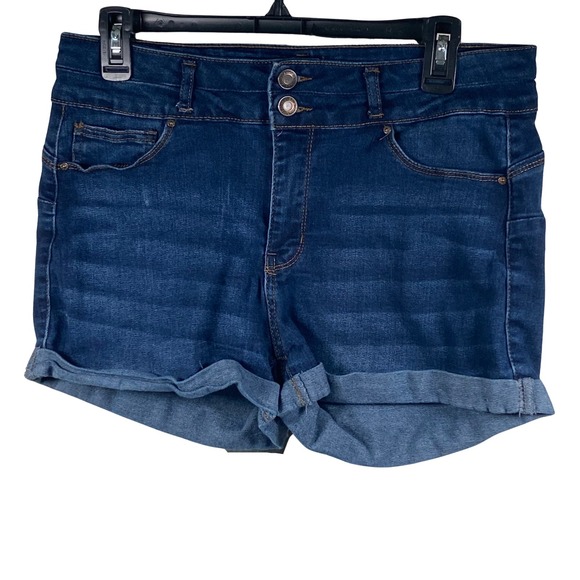 Wax Jean Pants - Wax Jean Denim Shorts Cuffed Dark Wash Stretch Casual Women's Size L 31x2